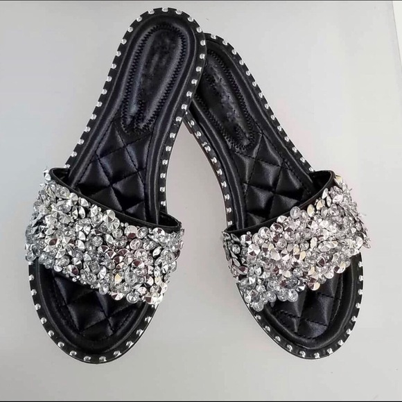 ***PRICE FIRM*Black/Silver rhinestone bling sandal - Picture 2 of 2